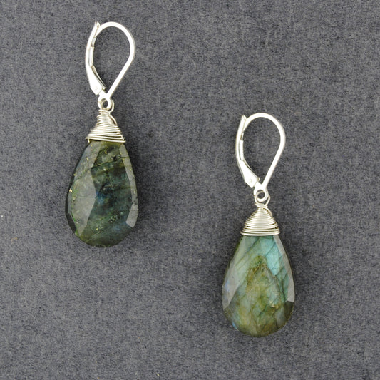 Sterling Silver Large Labradorite Earrings