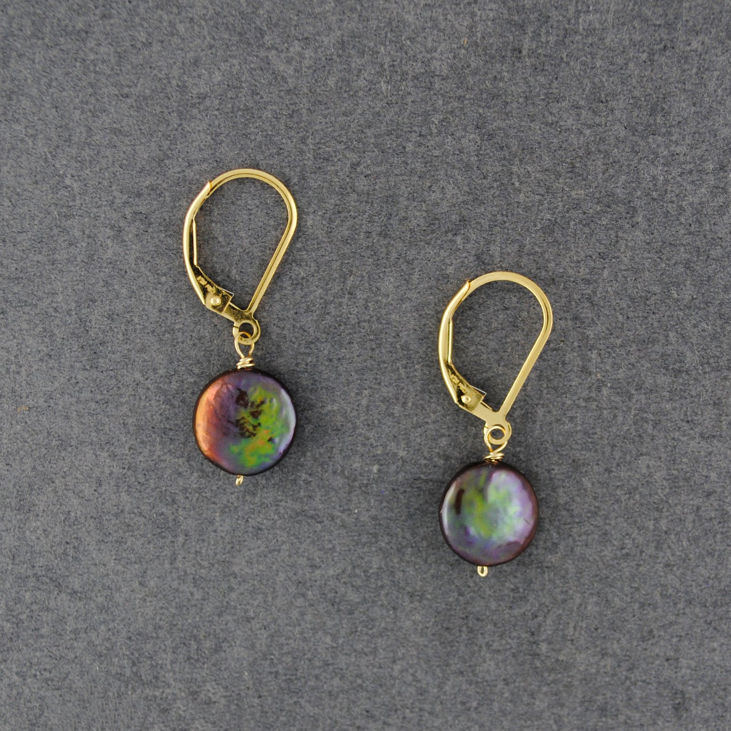 14K Gold Filled Peacock Freshwater Coin Pearl Earrings