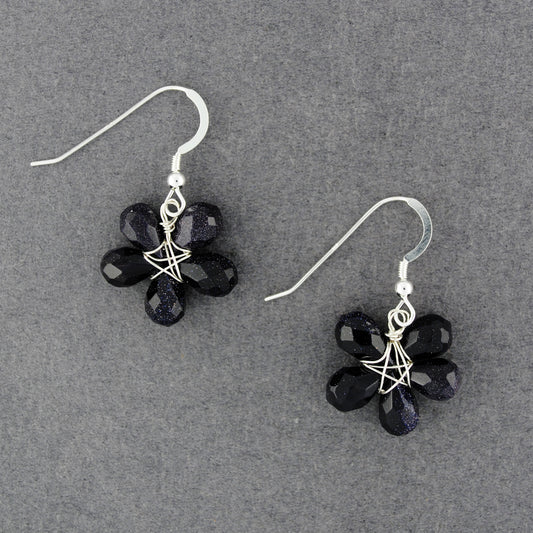 Sterling Silver Blue Goldstone Flower Earrings