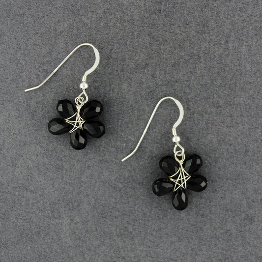 Sterling Silver Black Spinel Flower Earrings