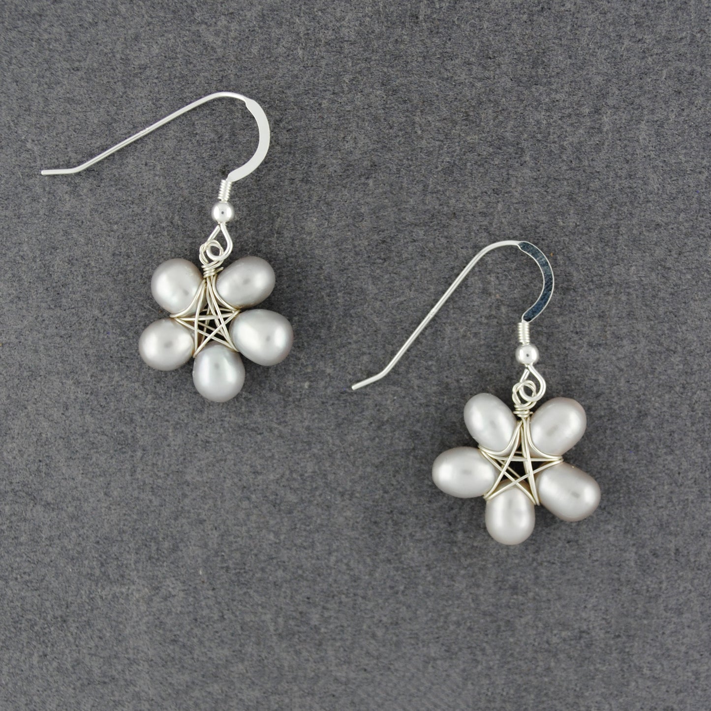 Sterling Silver Grey Pearl Flower Earrings