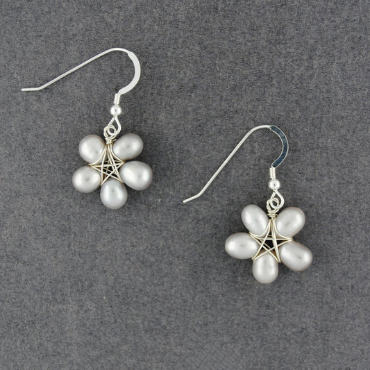 Sterling Silver Grey Pearl Flower Earrings