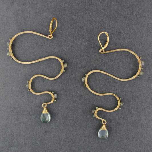 14KGF Hammered Snake with Stones Earrings