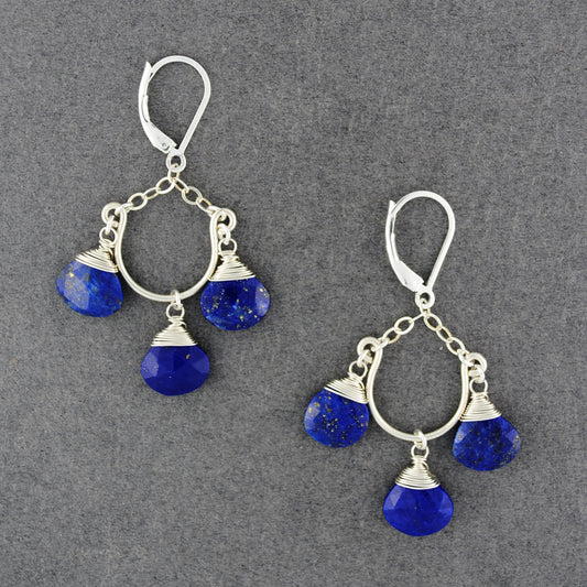 Sterling Silver Chandelier Lapis Earrings