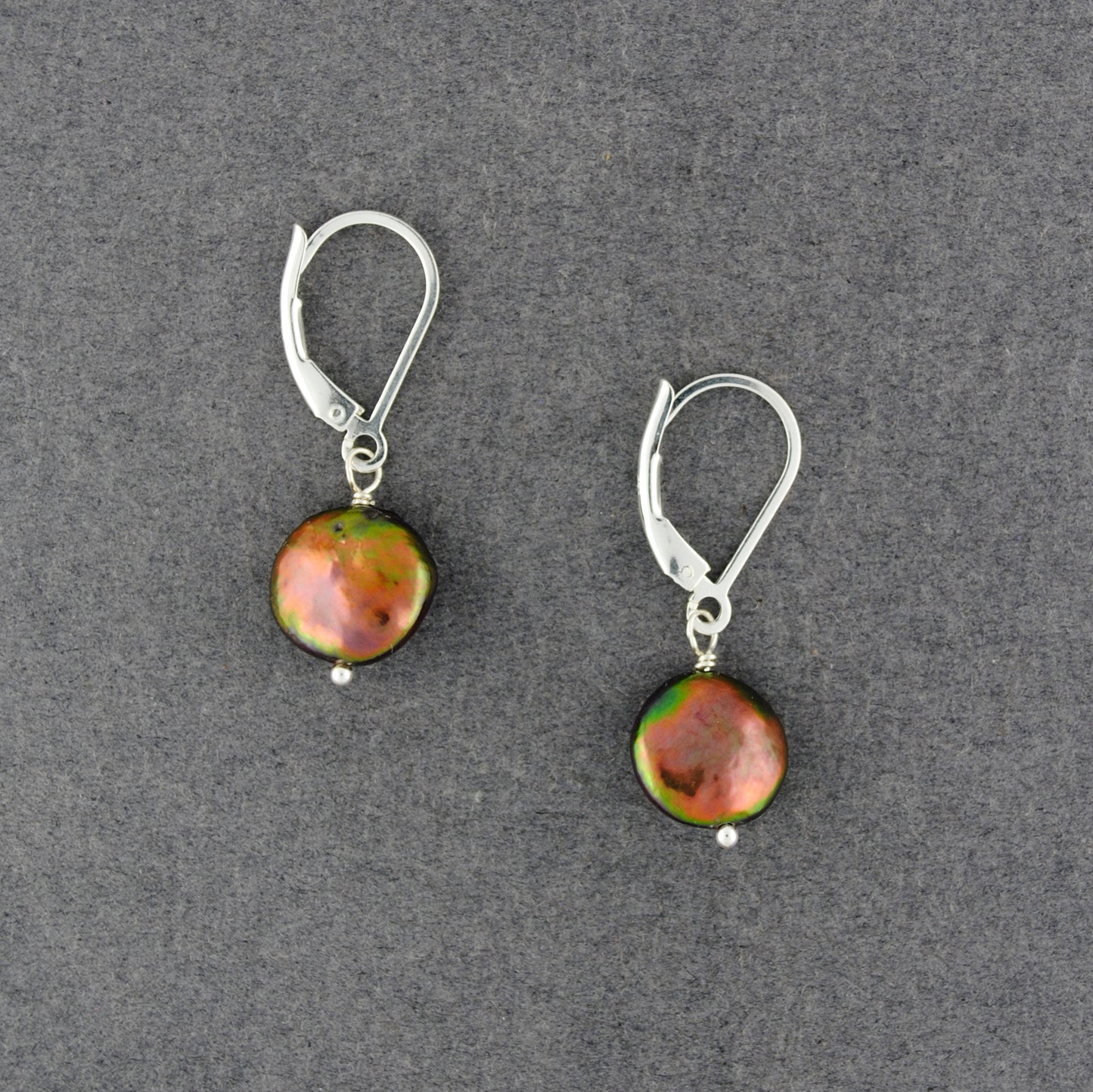 Sterling Silver Peacock Freshwater Coin Pearl Drop Earrings