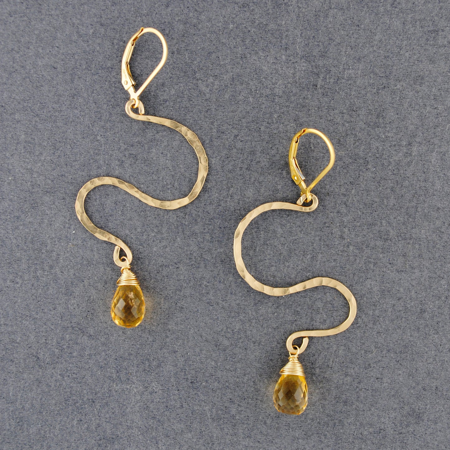 14K Gold Filled Hammered Zig Zag Citrine Earrings