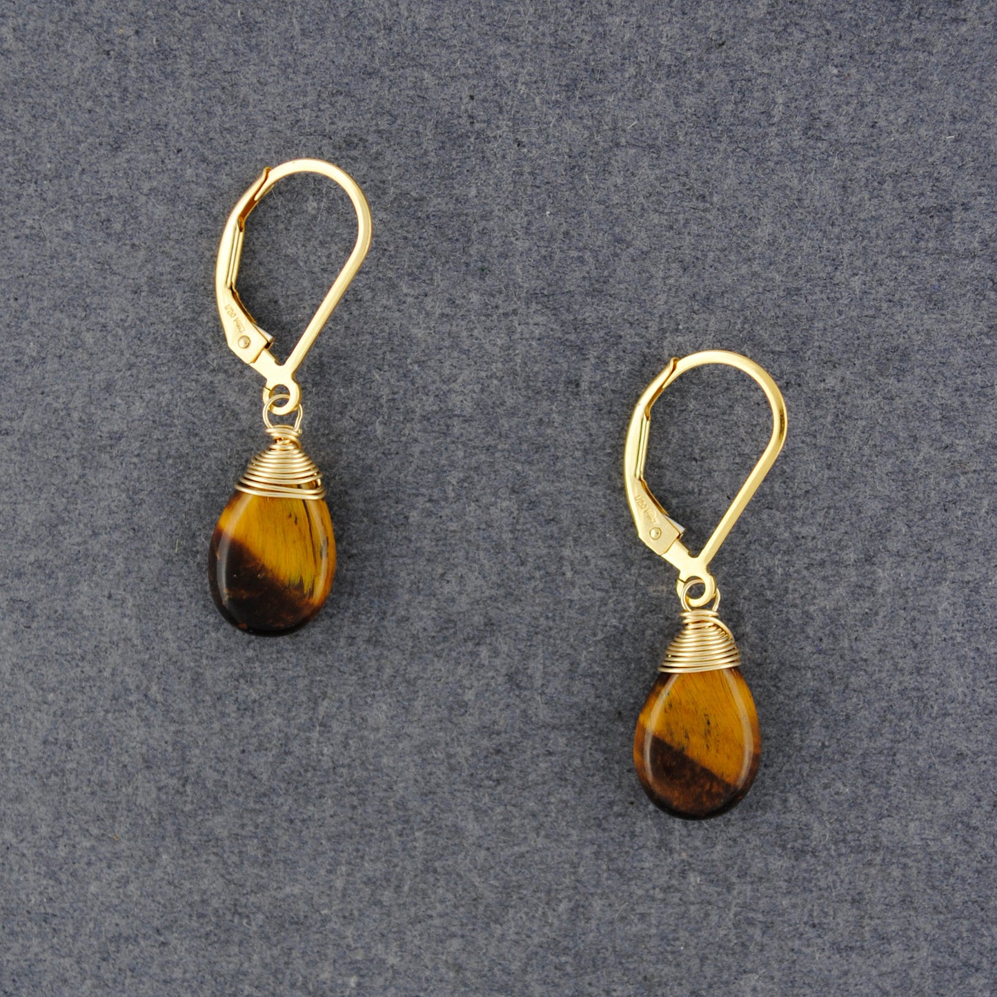 14K Gold Filled Tiger Eye Drop Earrings
