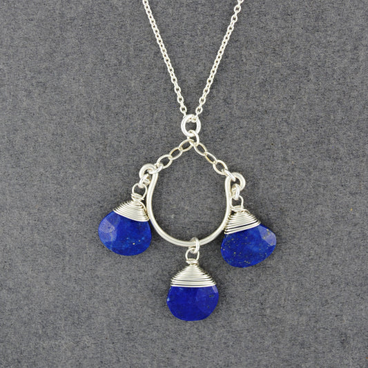Sterling Silver Chandelier Lapis Necklace
