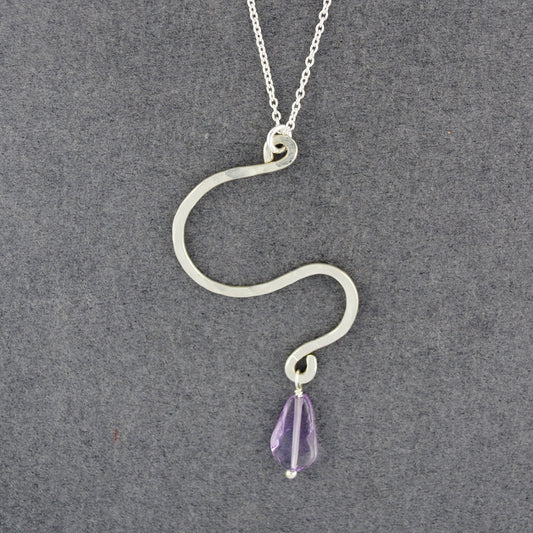 Sterling Silver Hammered Zig Zag Amethyst Necklace