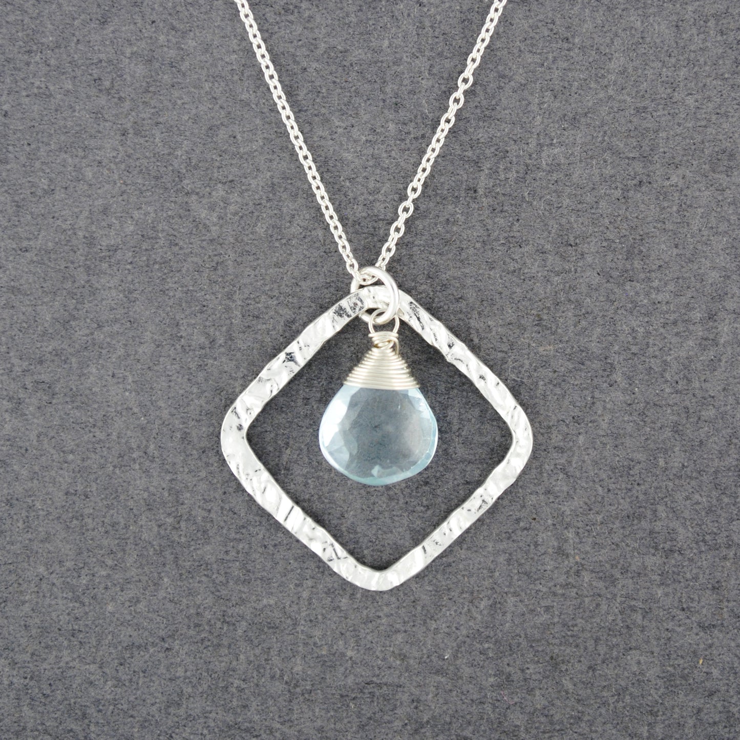 Sterling Silver Hammered Diamond Blue Topaz Necklace