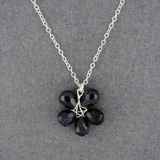 Sterling Silver Blue Goldstone Flower Necklace