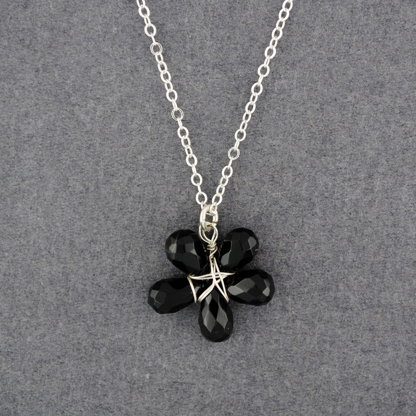 Sterling Silver Black Spinel Flower Necklace