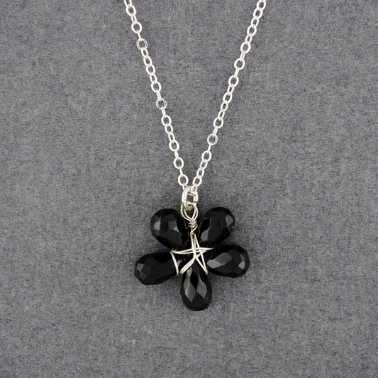 Sterling Silver Black Spinel Flower Necklace