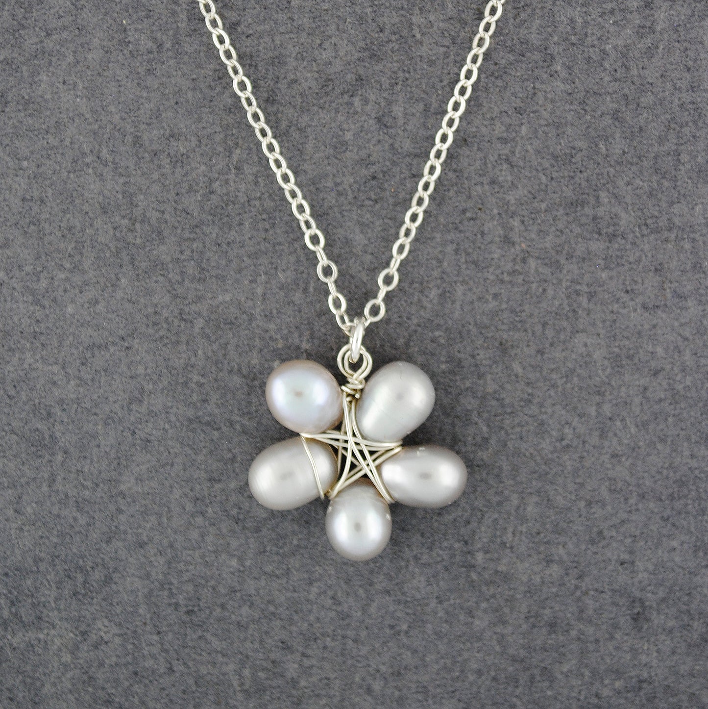 Sterling Silver Grey Pearl Flower Necklace
