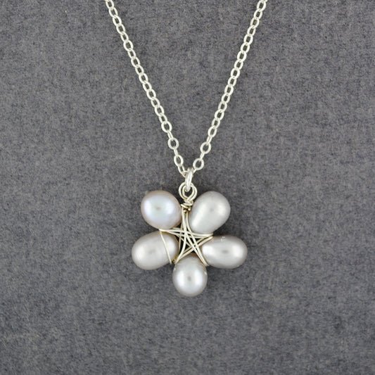 Sterling Silver Grey Pearl Flower Necklace
