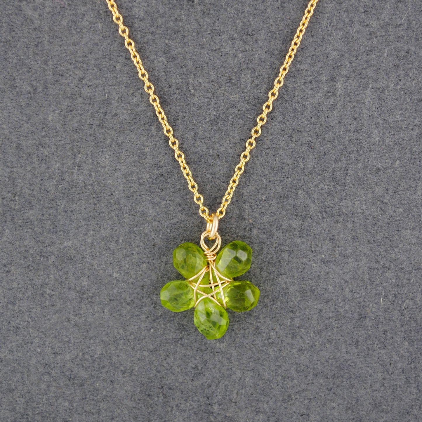 14K Gold Filled Peridot Flower Necklace
