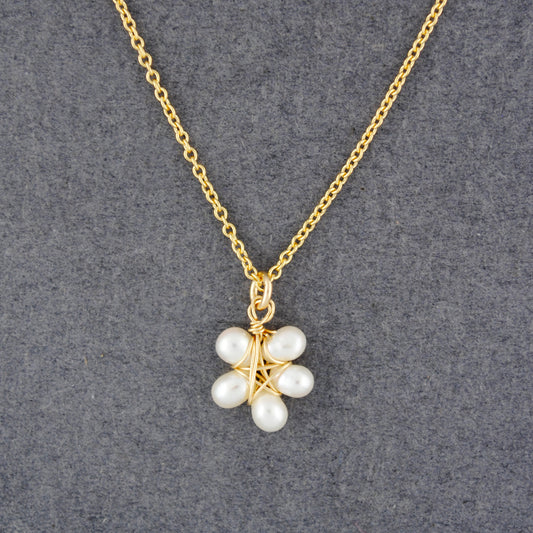 14K Gold Filled White Pearl Flower Necklace