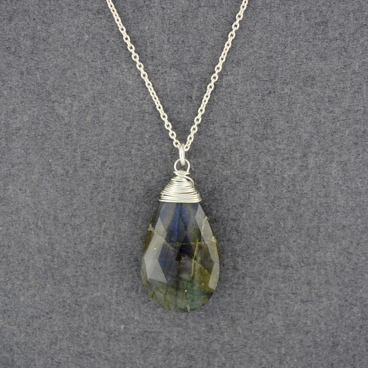 Sterling Silver Large Labradorite Necklace