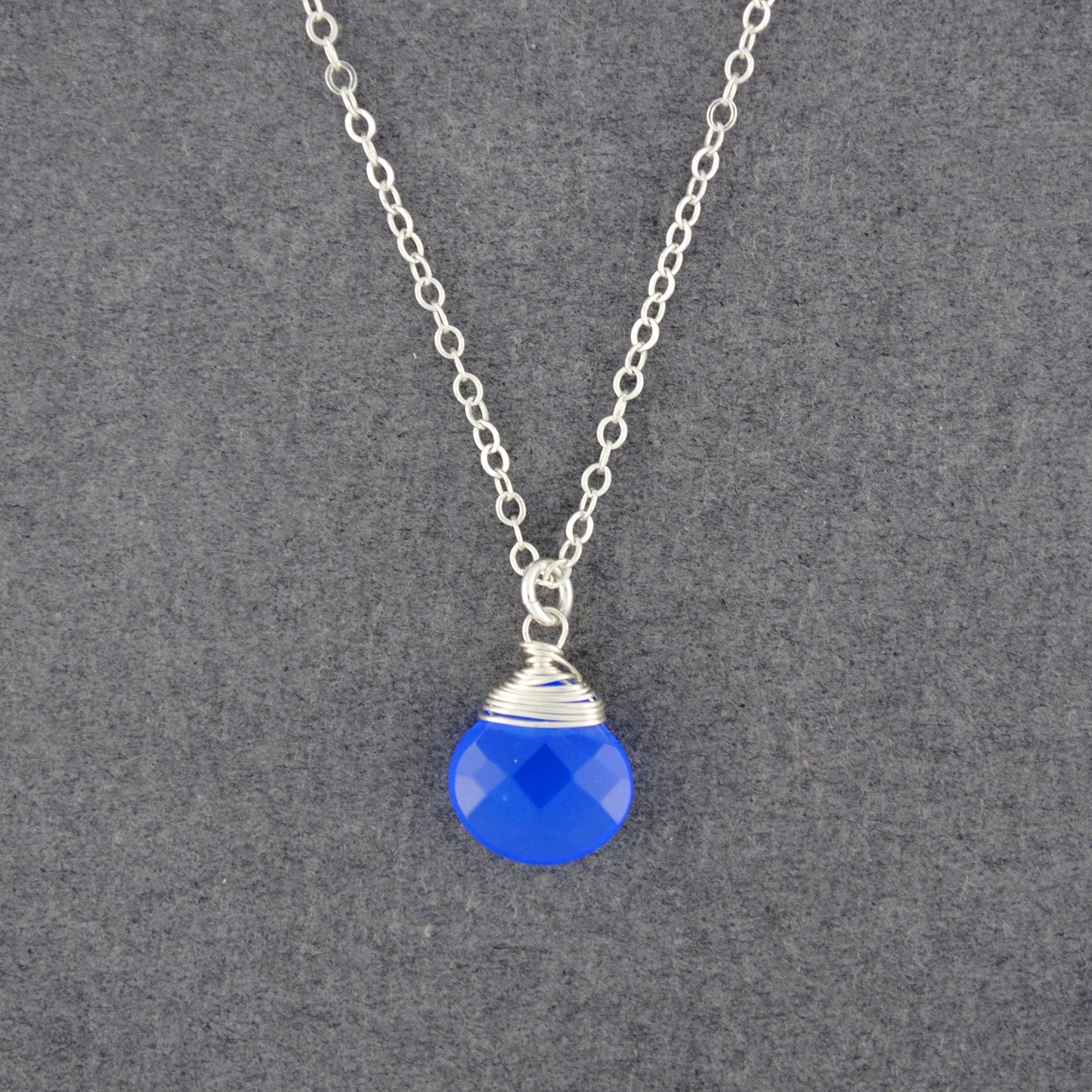Sterling Silver Periwinkle Chalcedony Drop Necklace