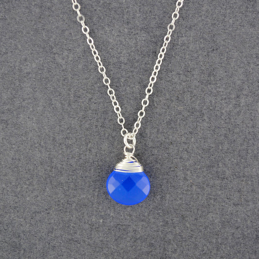 Sterling Silver Periwinkle Chalcedony Drop Necklace