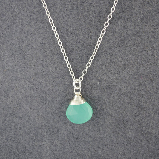 Sterling Silver Seafoam Chalcedony Drop Necklace
