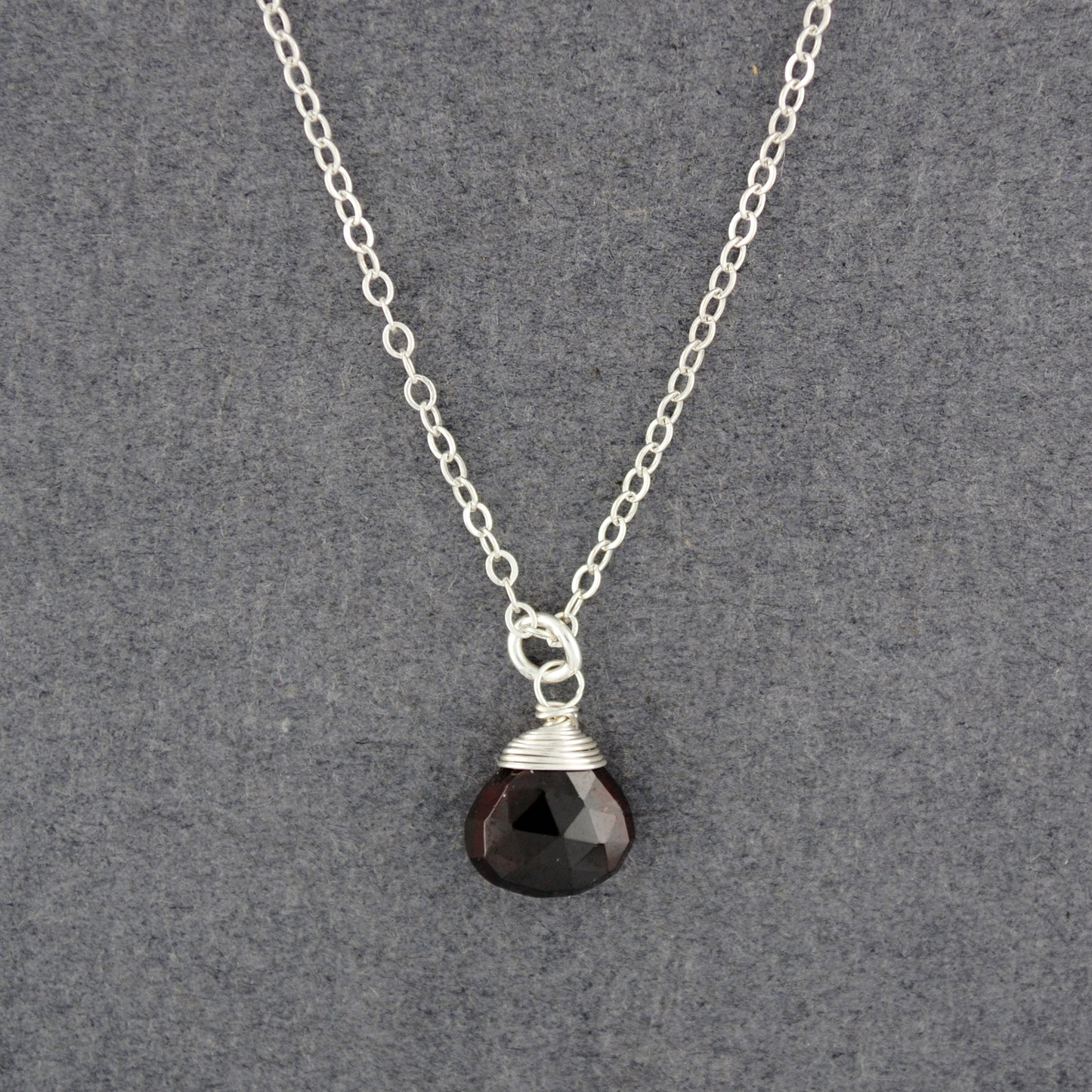 Sterling Silver Garnet Drop Necklace