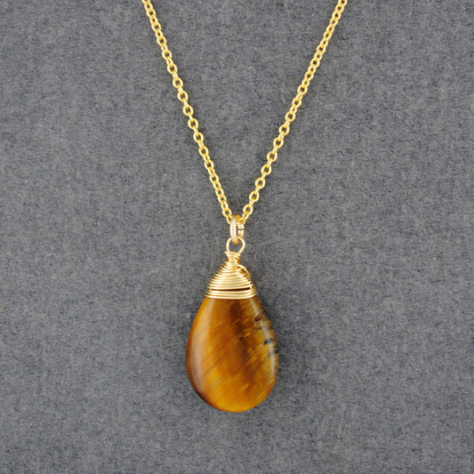 14K Gold Filled Large Tiger Eye Necklace