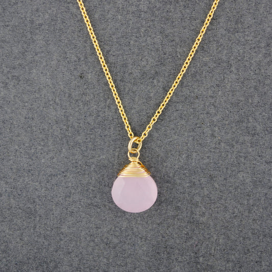 14K Gold Filled Pink Chalcedony Drop Necklace