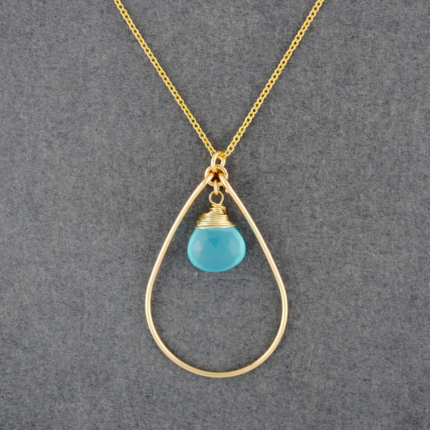 14KGF Seafoam Chalcedony Teardrop Necklace