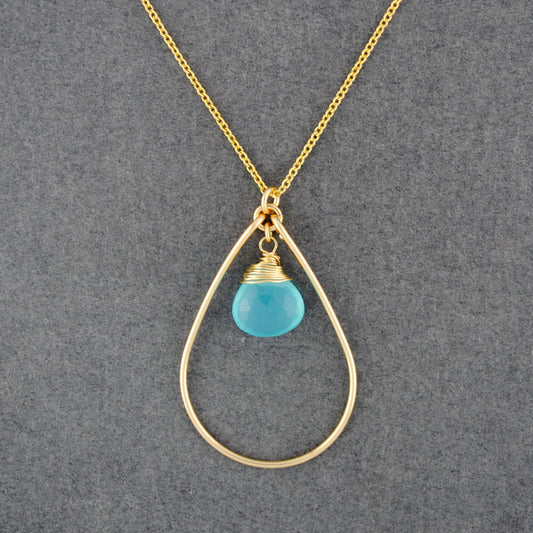 14KGF Seafoam Chalcedony Teardrop Necklace