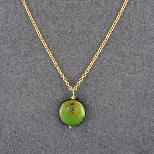 14K Gold Filled Peacock Freshwater Coin Pearl Necklace