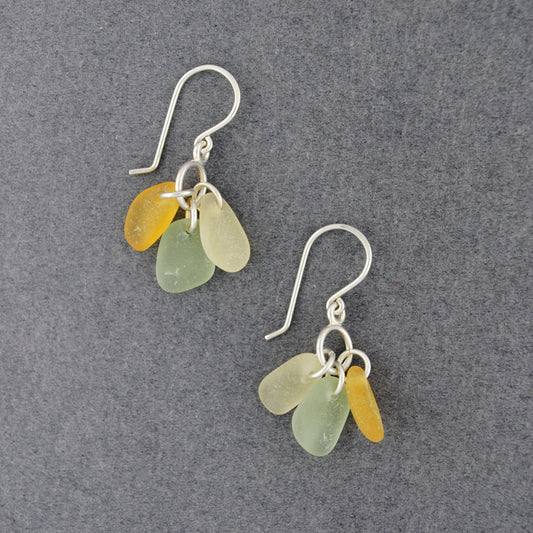 Sterling Silver Green & Yellow Sea Glass Bauble Earrings