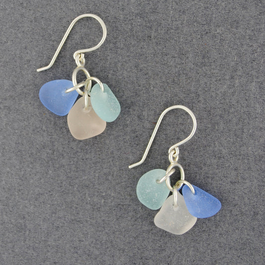 Sterling Silver Pink and Aqua Sea Glass Bauble Earrings