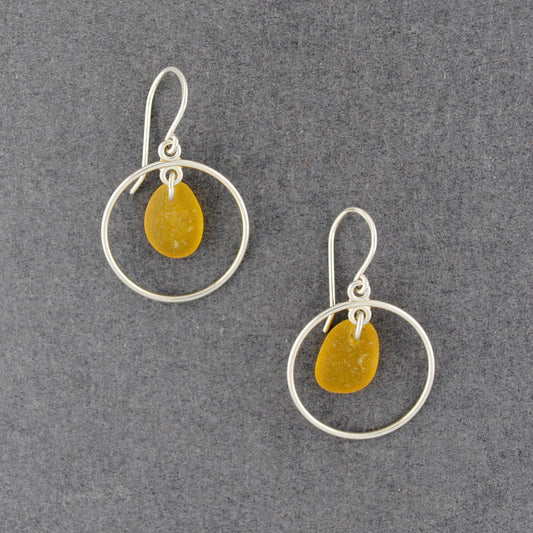 Sterling Silver Yellow Sea Glass Hoop Earrings