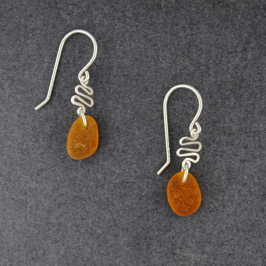 Sterling Silver Brown Sea Glass Swirl Earrings