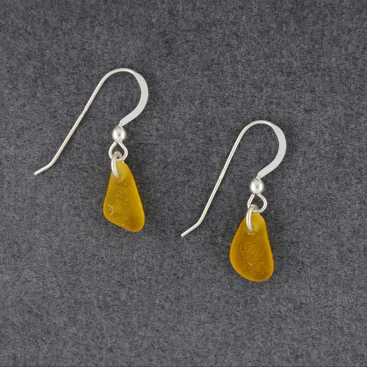 Sterling Silver Brown Sea Glass Dangle Earrings
