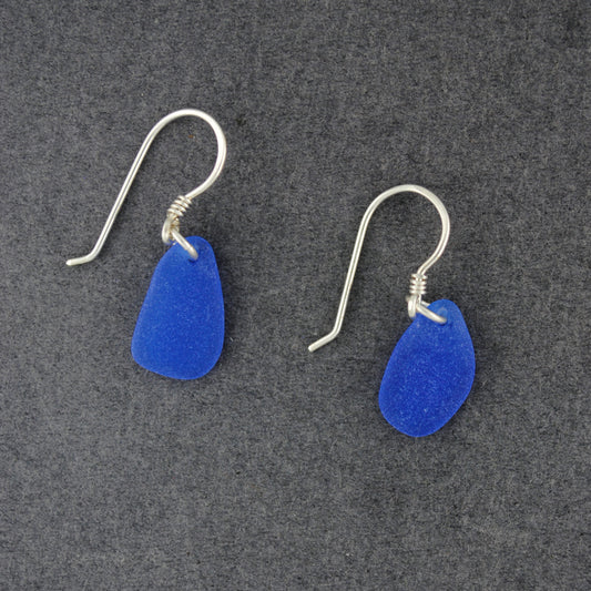 Sterling Silver Cobalt Sea Glass Dangle Earrings