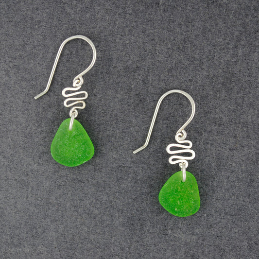 Sterling Silver Green Sea Glass Swirl Earrings