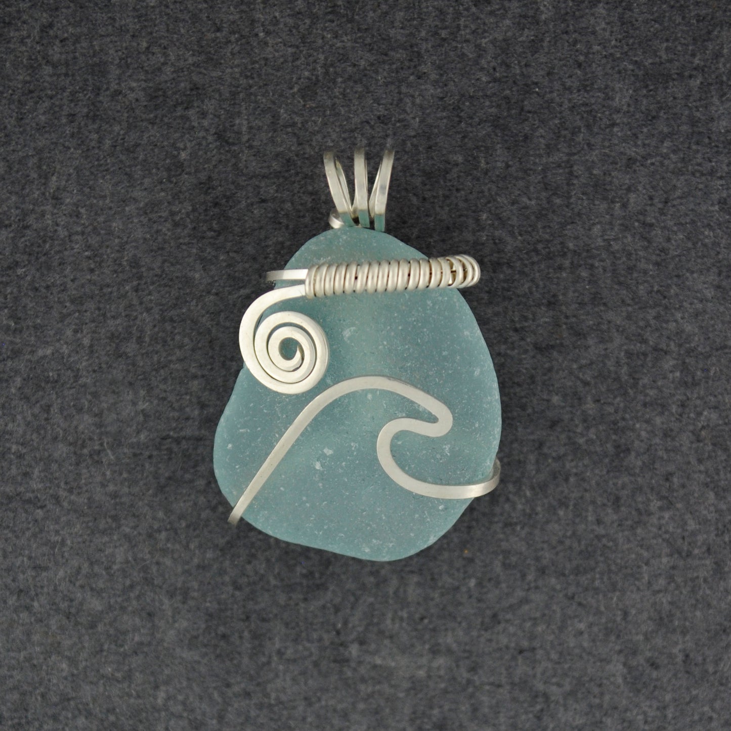 Sterling Silver Small Aqua Sea Glass Sun & Surf Pendant