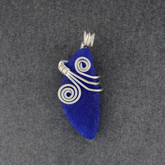 Sterling Silver Cobalt Sea Glass Rip Tide Pendant