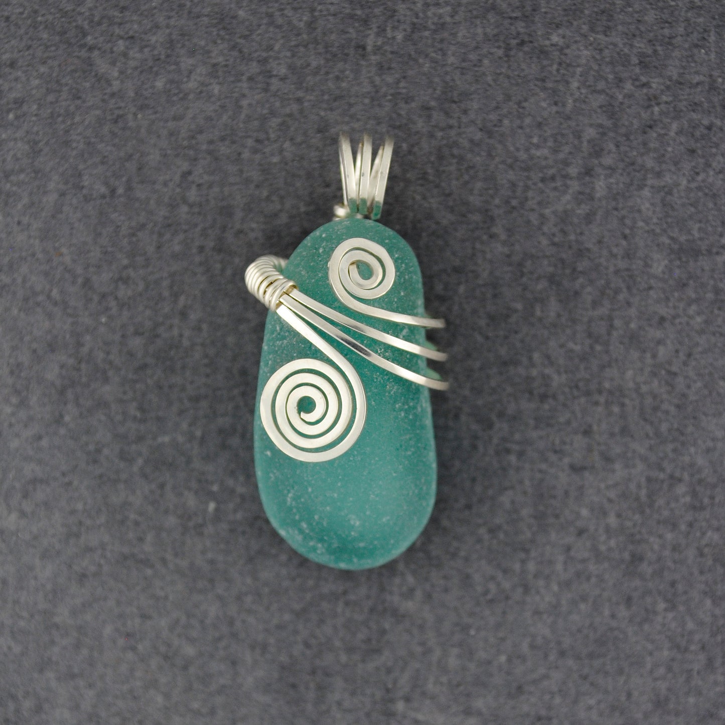 Sterling Silver Aqua Sea Glass Rip Tide Pendant