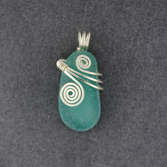 Sterling Silver Aqua Sea Glass Rip Tide Pendant