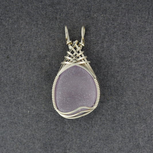 Sterling Silver Purple Sea Glass Weave Pendant