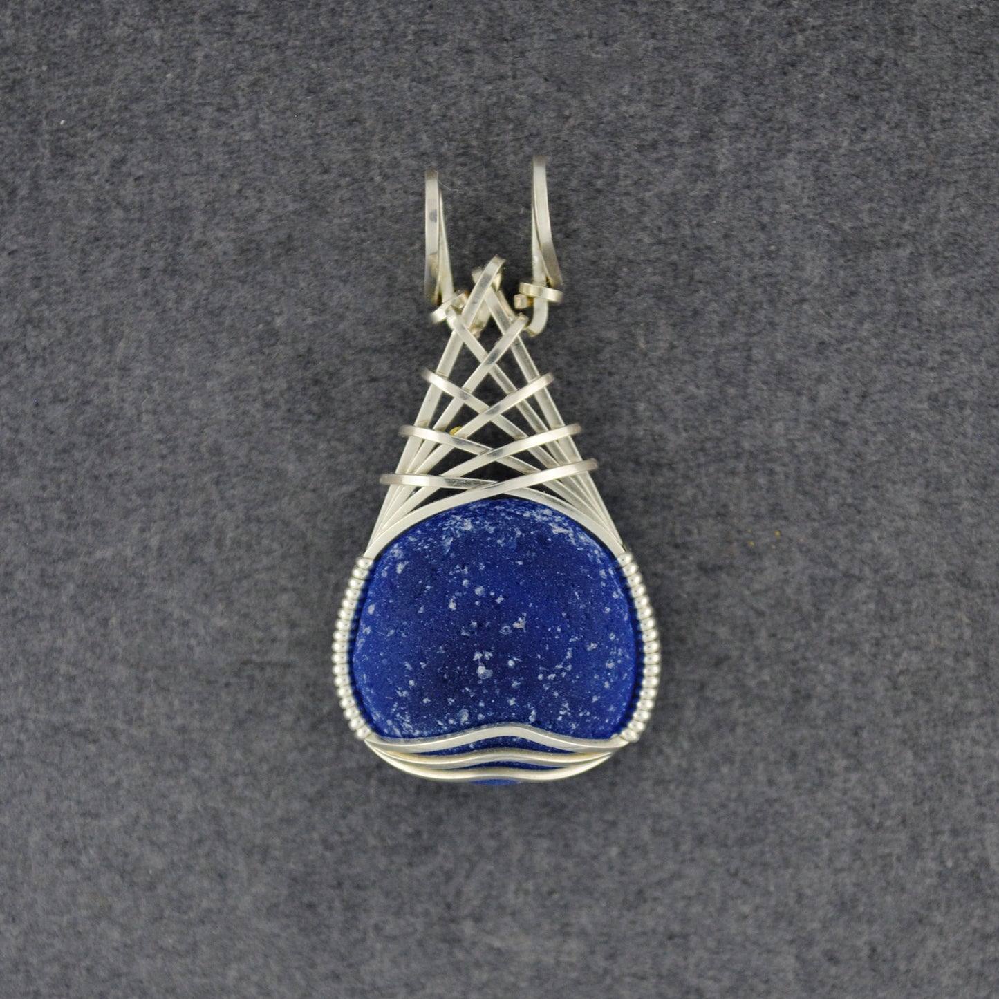 Sterling Silver Cobalt Sea Glass Weave Pendant