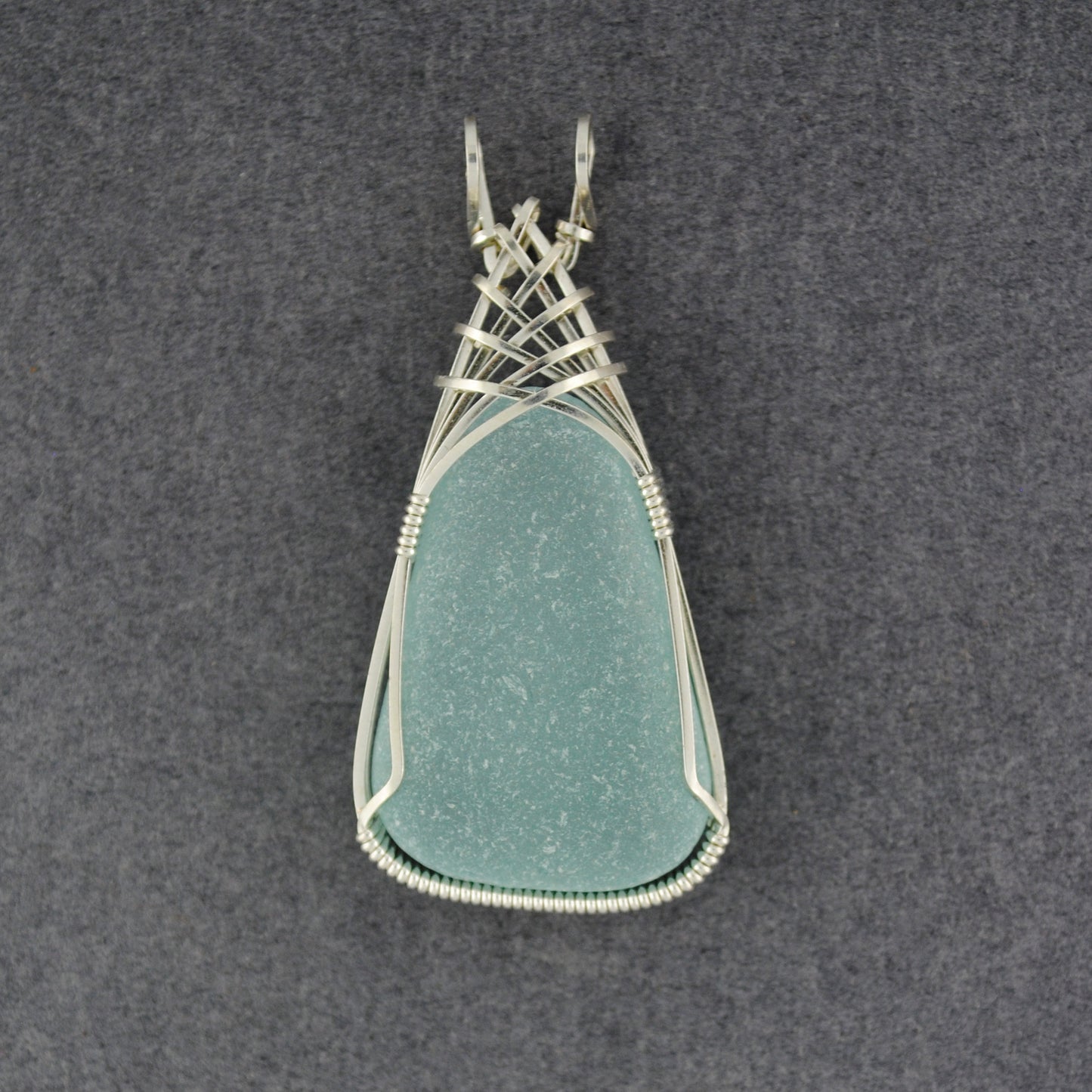 Sterling Silver Light Aqua Triangle Sea Glass Weave Pendant