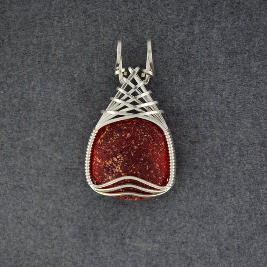 Sterling Silver Red Sea Glass Weave Pendant
