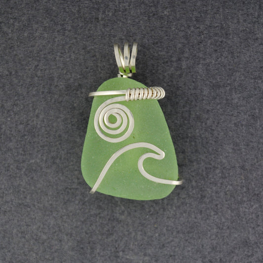 Sterling Silver Light Green Sea Glass Sun & Surf Pendant