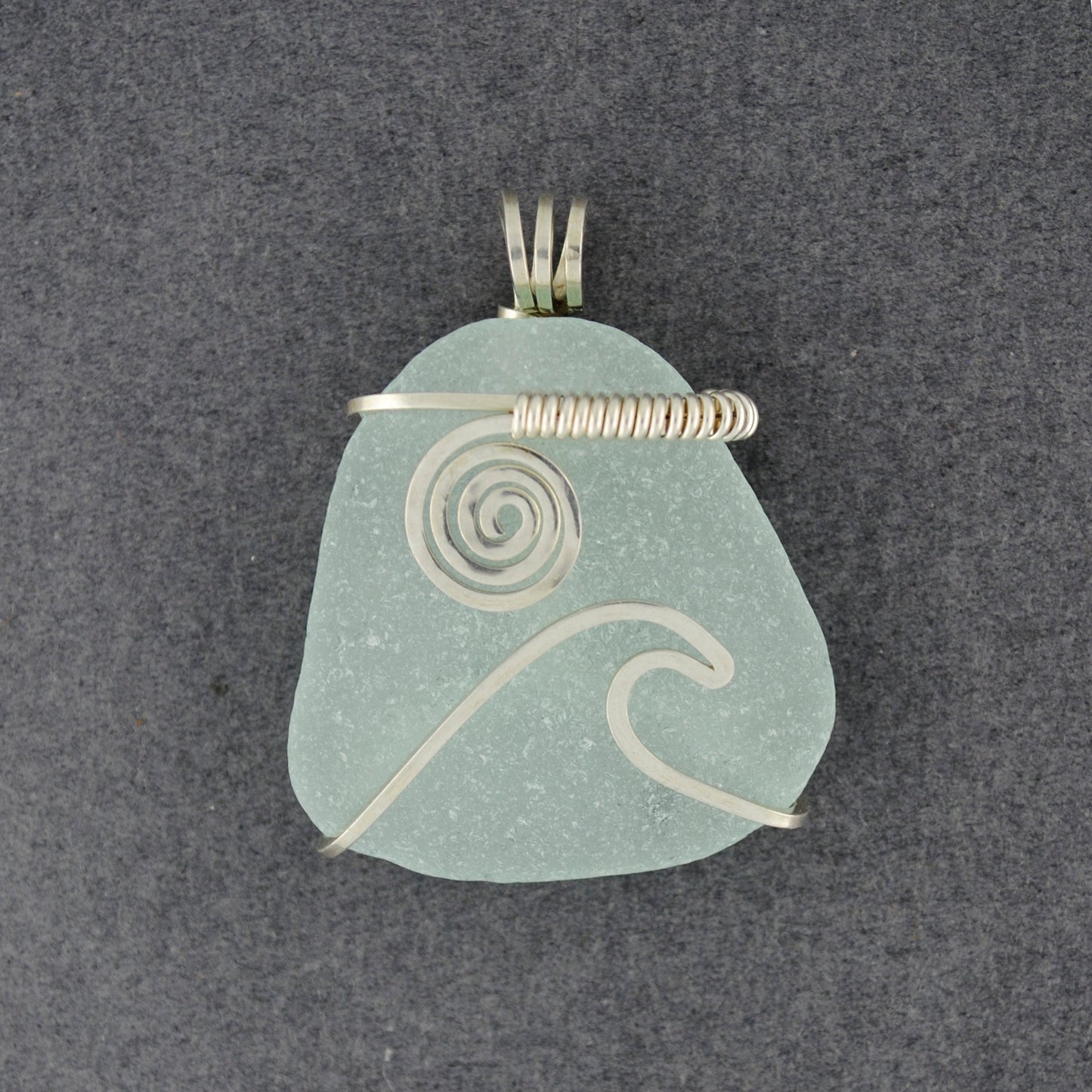 Sterling Silver Large Light Aqua Sea Glass Sun & Surf Pendant