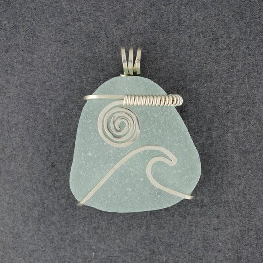 Sterling Silver Large Light Aqua Sea Glass Sun & Surf Pendant