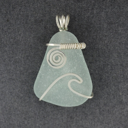 Sterling Silver Light Aqua Triangle Sea Glass Sun & Surf Pendant